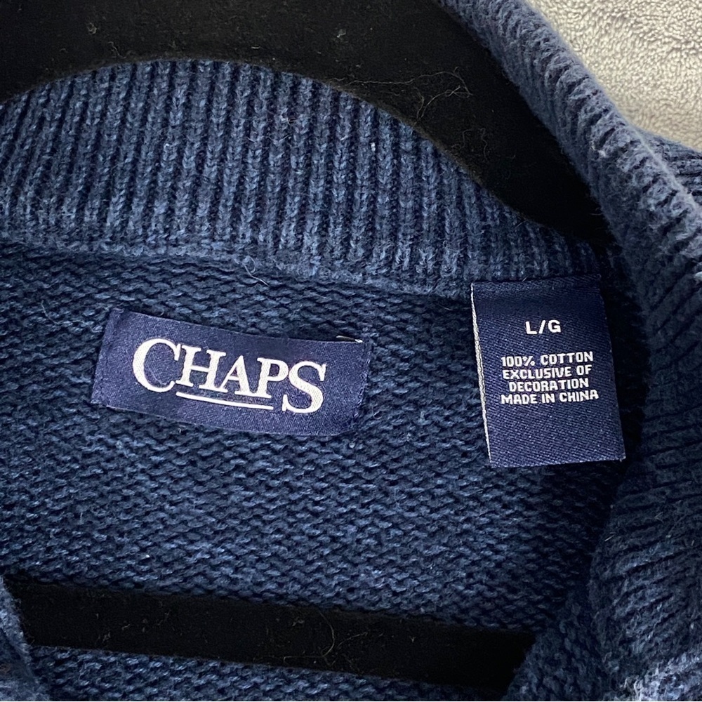 Chaps Mock Neck Sweater Sz Large Cotton Blue Stripe - Picture 6 of 9